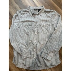 Eddie Bauer Sport Shirt Women's XL Gray Plaid Outdoor Hiking Fishing Performance